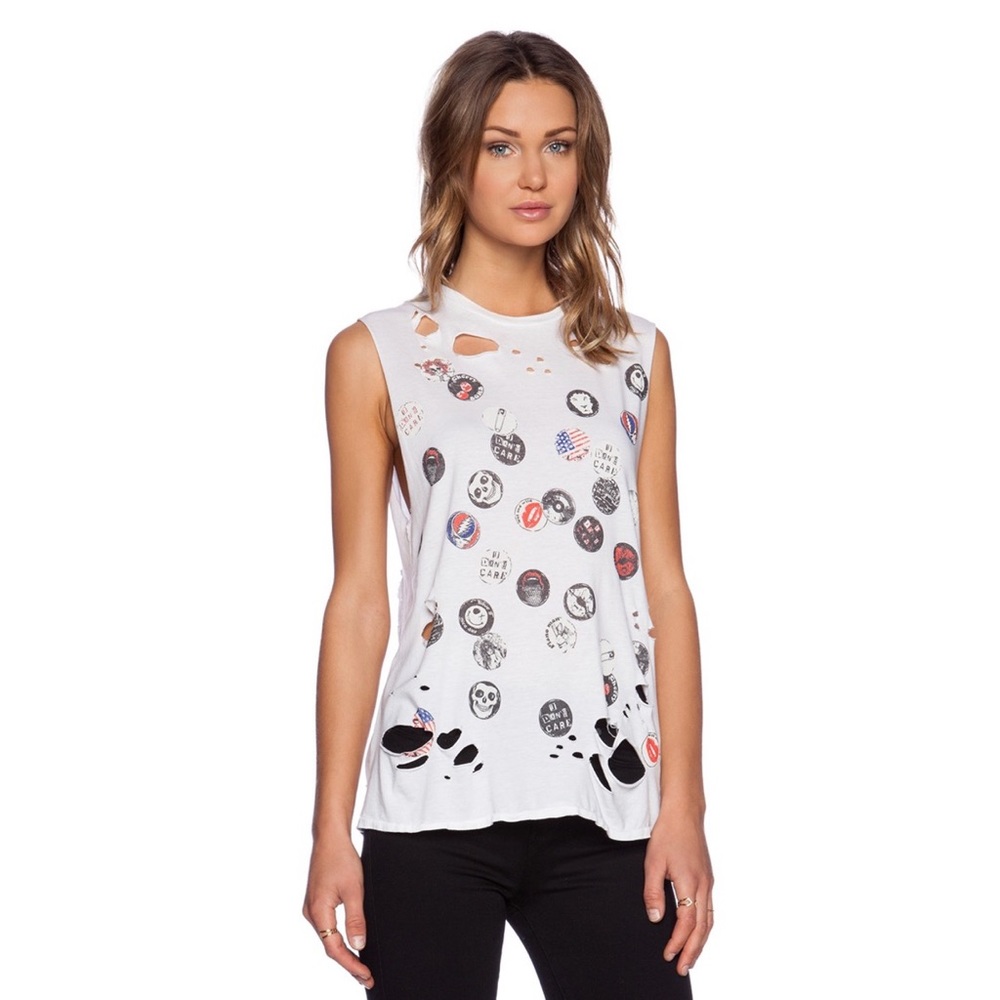Lauren Moshi ☻︎ Roxanne Pins Vintage Destroyed Muscle Tee T Shirt ☻︎ with Holes - Picture 16 of 17